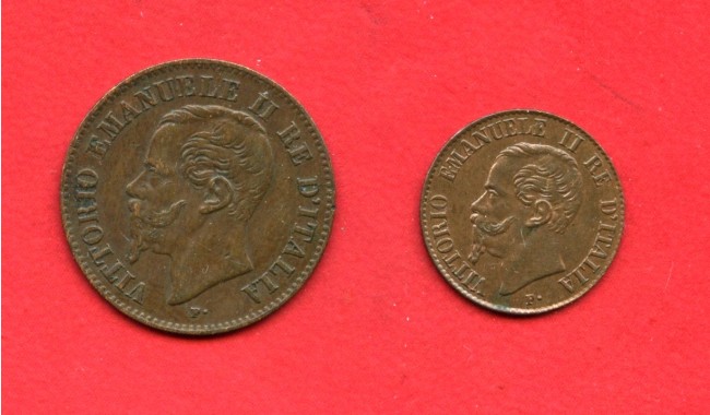 1867 - REGNO - LOTTO/M48584 - 1 e 2  CENTESIMI VITTORIO EMANUELE II°