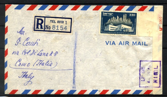 1952 - ISRAELE - LOTTO/42727 - BUSTA DA TEL AVIV A COMO CENSURATA