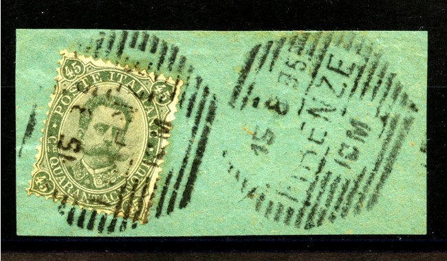 1889 - REGNO - LOTTO/39970 - 45 cent. VERDE GRIGIO UMBERTO I° - USATO SU FRAMMENTO