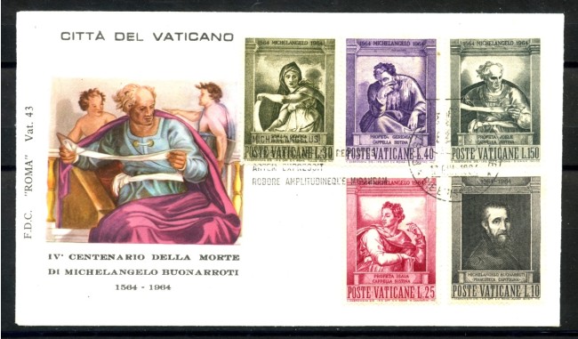 1964 - VATICANO - MICHELANGELO BUONARROTI - BUSTA FDC ROMA - LOTTO/27686