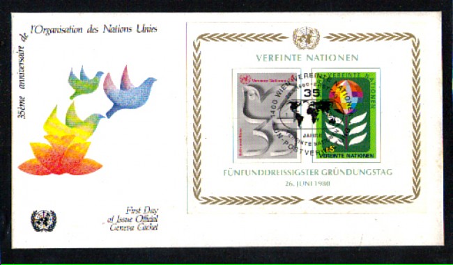 1980 - LOTTO/ONUABF1FDC - ONU AUSTRIA - 35° ANNIVERSARIO FOGLIETTO - BUSTA FDC