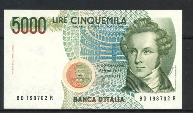 1996 - REPUBBLICA - LOTTO/38460 - 5000 LIRE VINCENZO BELLINI