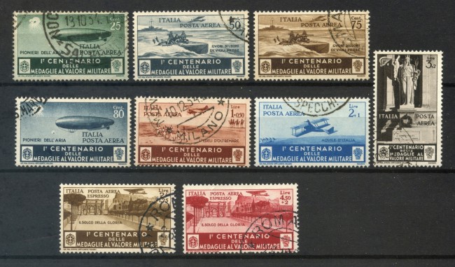 1934 - REGNO - POSTA AEREA  - MEDAGLIE AL VALORE 9v. - USATI - LOTTO/31716