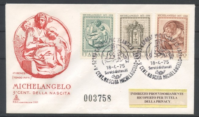 1975 - REPUBBLICA - LOTTO/39158 - MICHELANGELO - FDC  CAPITOLIUM
