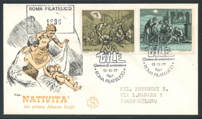 1977 - REPUBBLICA - NATALE - BUSTA FDC FILAGRANO VIAGGIATA - LOTTO/27321