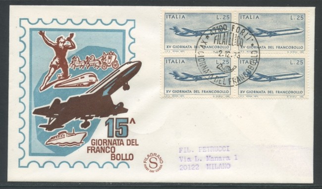 1973 - REPUBBLICA - GIORNATA DEL FRANCOBOLLO - BUSTA FDC FILAGRANO VIAGGIATA - LOTTO/27544