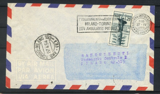 1954 - REPUBBLICA - LOTTO/47774 - I° COLLEGAMENTO CON ELICOTTERO MILANO TORINO BUSTA