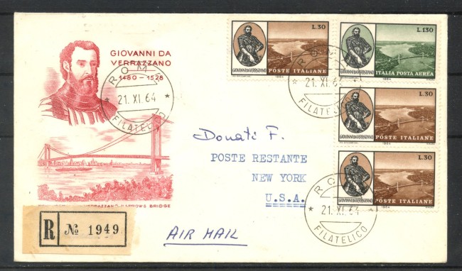 1964 - REPUBBLICA - LOTTO/42532 - PONTE GIOVANNI DA VERRAZZANO - FDC VIAGGIATA