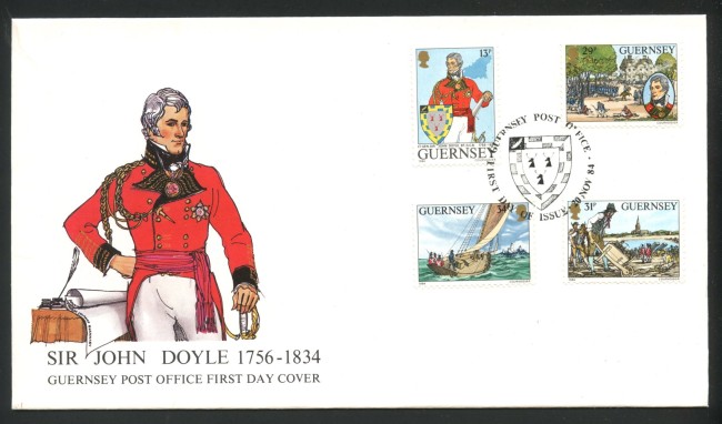 1984 - GUERNSEY - LOTTO/41498 - JOHN DOYLE  4v. - BUSTA FDC