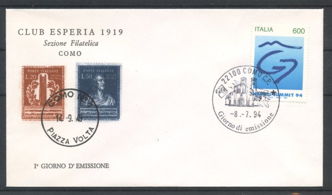 1994 - REPUBBLICA - LOTTO/38988 - VERTICE G7 - BUSTA FDC