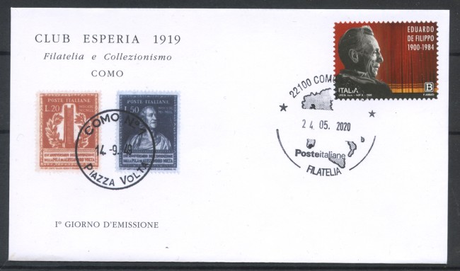 2020 - ITALIA REPUBBLICA - EDUARDO DE FILIPPO - BUSTA FDC - LOTTO/36368