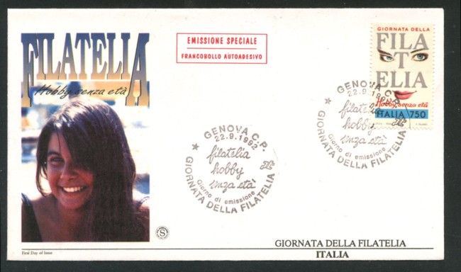 1992 - LOTTO/18334 - REPUBBLICA - GIORNATA FILATELIA AUTOADESIVO - FDC