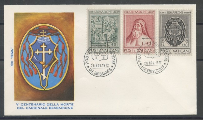 1972 - VATICANO - CARDINALE BESSARIONE - BUSTA FDC ROMA - LOTTO/27597