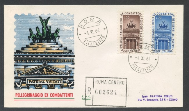 1964 - REPUBBLICA - EX COMBATTENTI - BUSTA FDC SILIGATO VIAGGIATA - LOTTO/27771