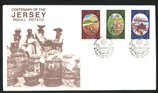 1980 - JERSEY - LOTTO/41802 - CENTENARIO DELLA PATATA 3v. - BUSTA FDC