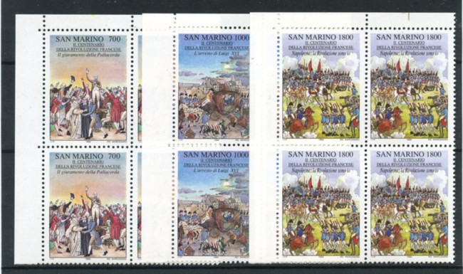 1989 - SAN MARINO - RIVOLUZIONE FRANCESE 3v. - QUARTINE NUOVI - LOTTO/15305Q