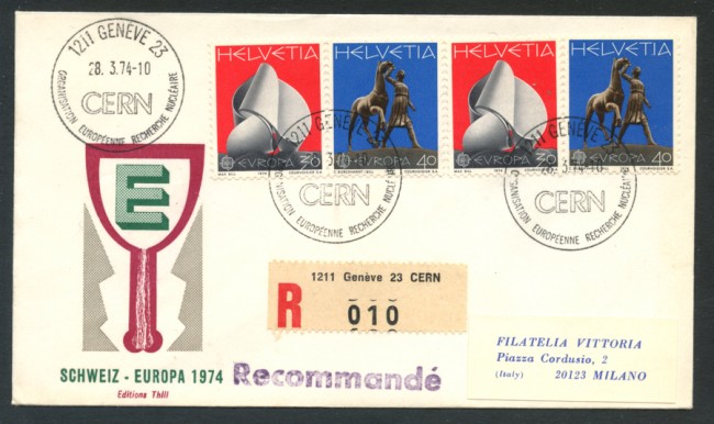 1974 - SVIZZERA - LOTTO/20452 - EUROPA CERN  BUSTA VIAGGIATA