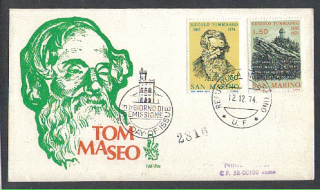 1974 - LOTTO/7955Z - SAN MARINO - NICCOLO' TOMMASEO - FDC