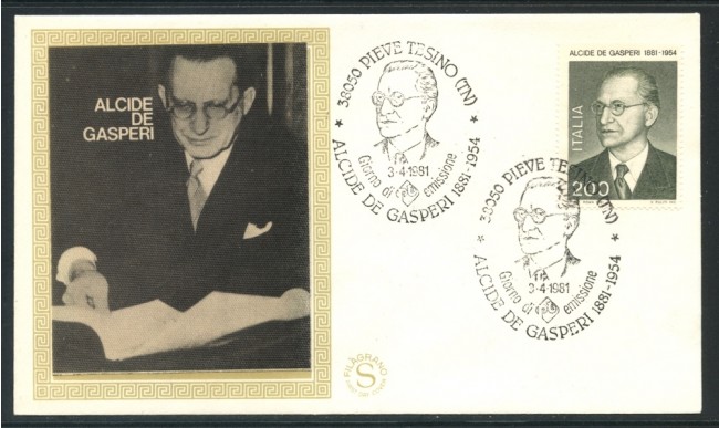 1981 - REPUBBLICA - ALCIDE DE GASPERI - BUSTA FDC FILAGRANO - LOTTO/27338