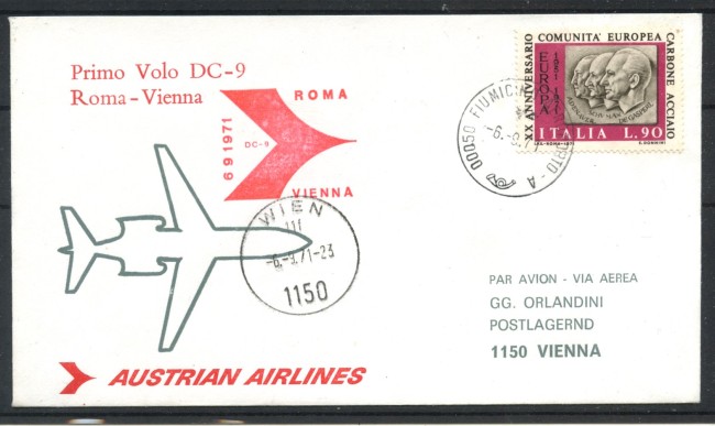 1971 - REPUBBLICA - LOTTO/40329 - PRIMO VOLO AUSTRIAN AIRLINES ROMA-VIENNA