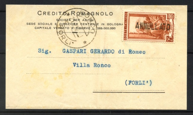1952 - REPUBBLICA - LOTTO/47770 -  25 LIRE ITALIA AL LAVORO SU PIEGHEVOLE PER  RONCO