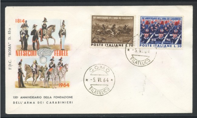 1964 - REPUBBLICA - ARMA DEI CARABINIERI - BUSTA FDC - LOTTO/28595