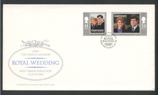 1986 - GUERNSEY - LOTTO/41495 -  NOZZE PRINCIPE ANDREA 2v. - BUSTA FDC