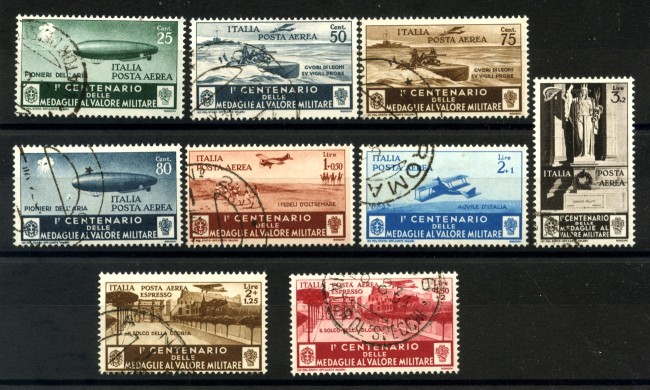 1934 - REGNO - POSTA AEREA - MEDAGLIE AL VALORE 9v. - USATI - LOTTO/37994
