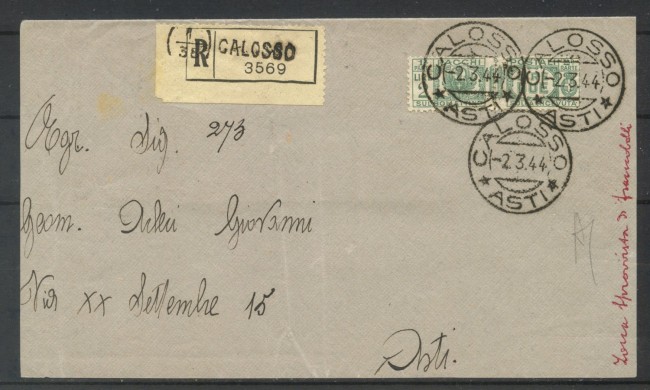1944 - REPUBBLICA SOCIALE - LOTTO/40135 - 2 LIRE PACCHI POSTALI SU FRONTESPIZIO