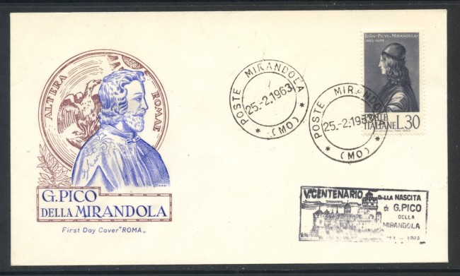 1963 - REPUBBLICA - PICO DELLA MIRANDOLA - BUSTA FDC - LOTTO/28575