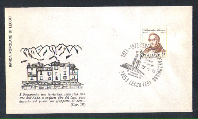 1973 - LBF/3943 - ITALIA - CENTENARIO MANZONIANO LECCO - BUSTA