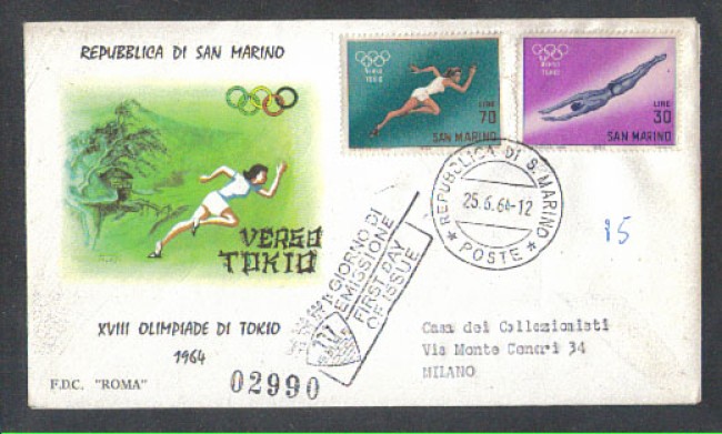 1964 - LOTTO/7888Z - SAN MARINO - PREOLIMPICA VERSO TOKYO - FDC