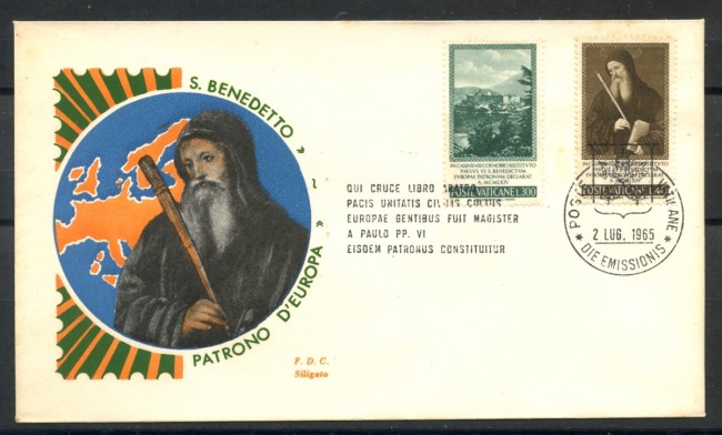 1965 - VATICANO - SAN BENEDETTO - BUSTA FDC SILIGATO - LOTTO/27663