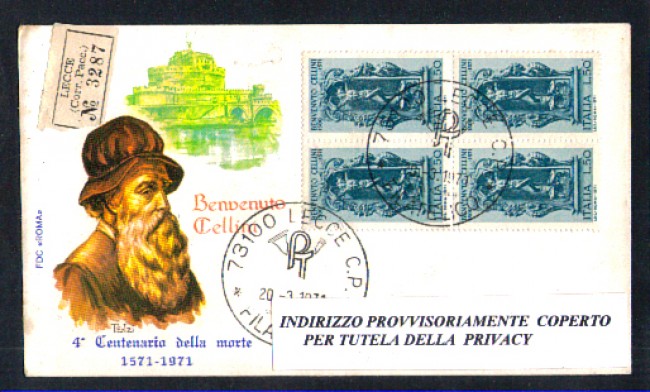 1971 - LOTTO/11141 - REPUBBLICA - BENVENUTO CELLINI - BUSTA FDC