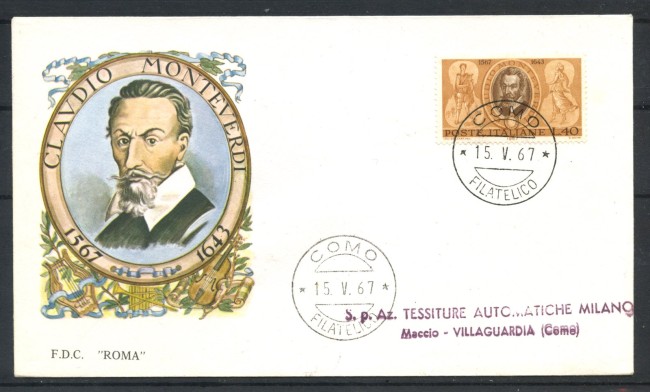 1967 - REPUBBLICA - LOTTO/39168 - CLAUDIO MONTEVERDI - FDC ROMA