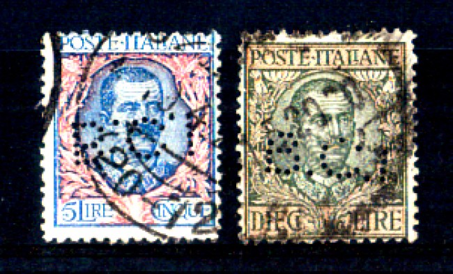 1901/1910 - LOTTO/4358 - REGNO - 5 e 10 LIRE SERIE FLOREALE PERFORATI B.C.I - USATI