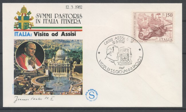 1982 - ASSISI - VISITA DI PAPA GIOVANNI PAOLO II° - BUSTA - LOTTO/31109