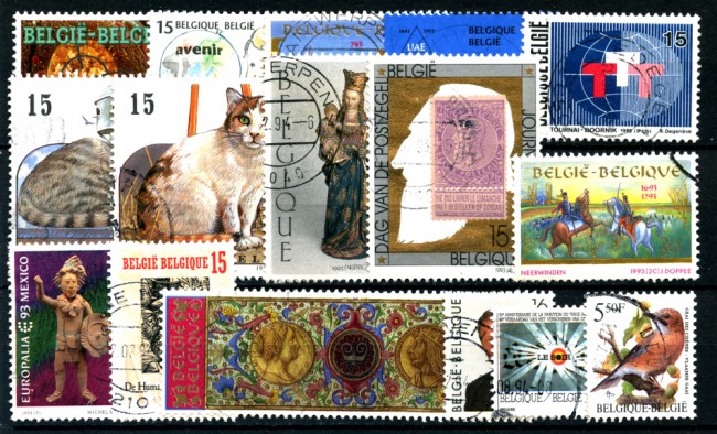 1993 - LOTTO/24522 - BELGIO - 16 FRANCOBOLLI DIFFERENTI - USATI