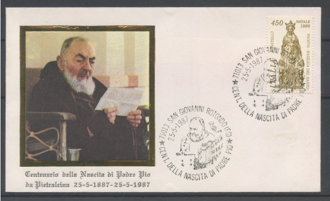 1987 - S.GIOVANNI ROTONDO (FG) - CENTENARIO NASCITA PADRE PIO - BUSTA - LOTTO/31097