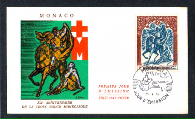 1968 - LOTTO/10908 - MONACO - 20° CROCE ROSSA - BUSTA FDC