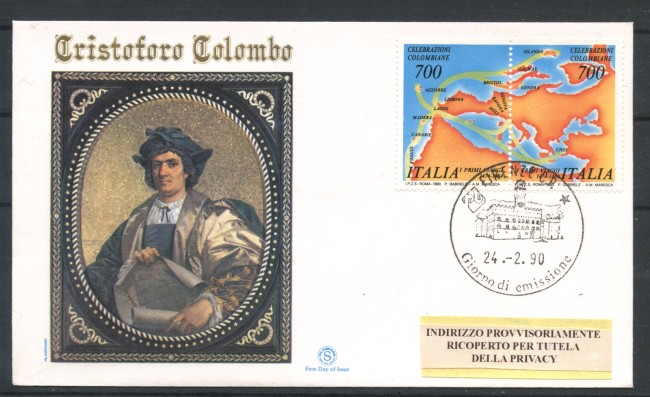 1990 - REPUBBLICA  - LOTTO/39072A - CELEBRAZIONI COLOMBIANE - BUSTA FDC
