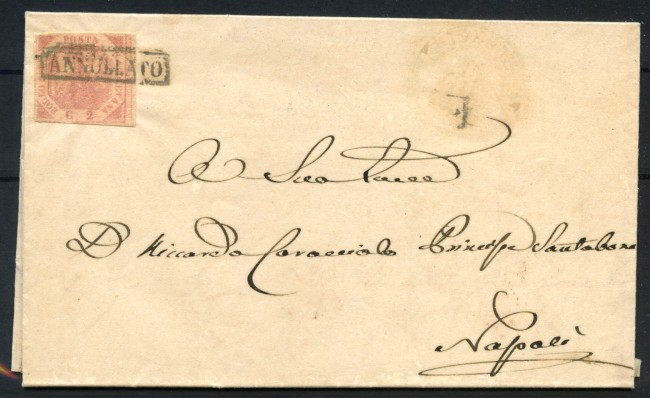 1859 - REGNO DI SICILIA NAPOLI - LOTTO/41050 - 2 GRANA SU LETTERA DA AGNONE A NAPOLI