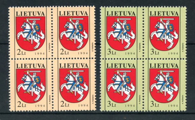 1994 - LITUANIA - LOTTO/20234Q - POSTA ORDINARIA STEMMA 2v. - QUARTINE