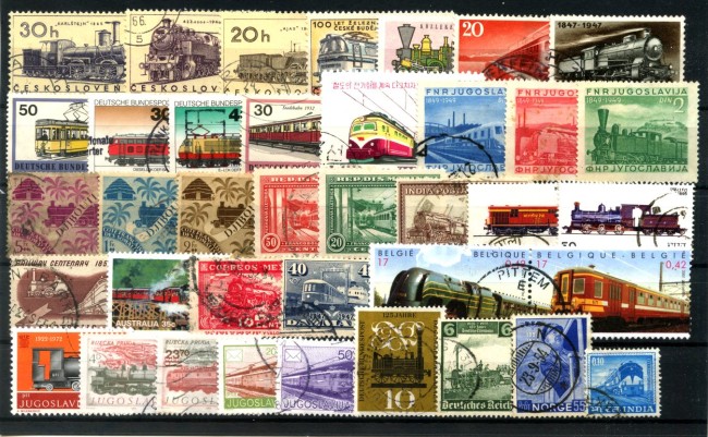 TEMATICA TRENI FERROVIE - LOTTO/47505 - COLLEZIONE DI 38 FRANCOBOLLI DIFFERENTI