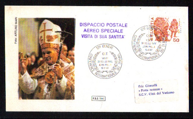 1982 - LBF/3780 - VATICANO/ITALIA - VIAGGIO A GINEVRA DI S.S. GIOVANNI PAOLO II°