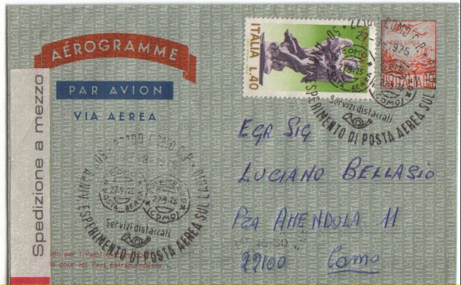 ITALIA - 1975 - LBF/3254 - 50° ANNIVERSARIO VOLI SPERIMENTALI SUL LAGO DI COMO