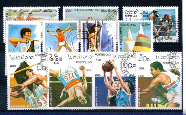 1989/91 - LOTTO/LAOS1 - LAOS - OLIMPIADI DI BARCELLONA 1992 - 11 VALORI USATI.