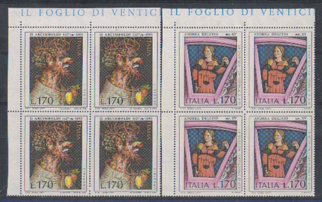 1977 - LOTTO/6664Q - REPUBBLICA - ARTE ITALIANA 4° S. - QUARTINE