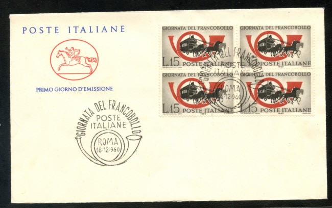 1960 - REPUBBLICA - GIORNATA DEL FRANCOBOLLO QUARTINA - BUSTA FDC - LOTTO/31906
