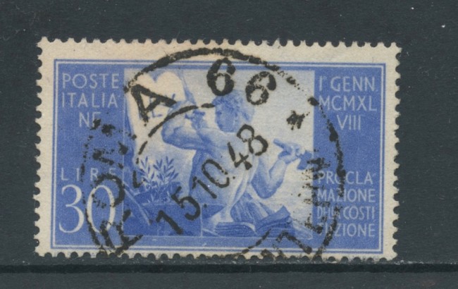 1948 - ITALIA - 30 LIRE COSTITUZIONE FILIGR. NORMALE DESTRA - USATO - LOTTO/25229A